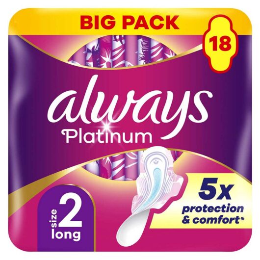 Always Platinum Long (Size 2) Pads Wings 18 Sanitary Towels