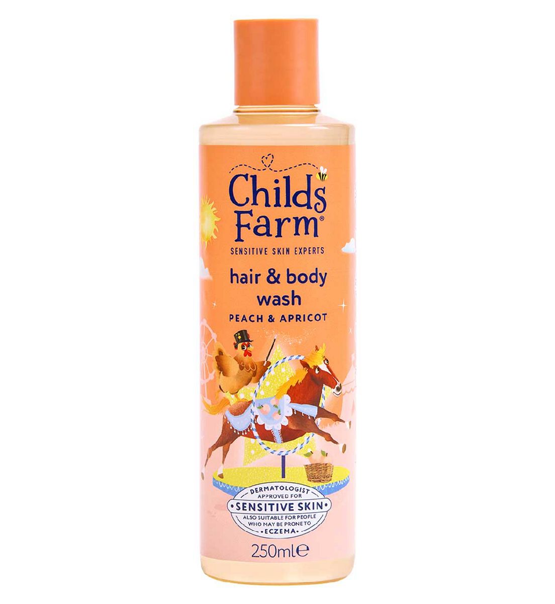 Childs Farm Hair & Body Wash, Peach Apricot250 Ml Gentle Tear-Free Formula For Kids, Babies Sensitive Skin, 250ml