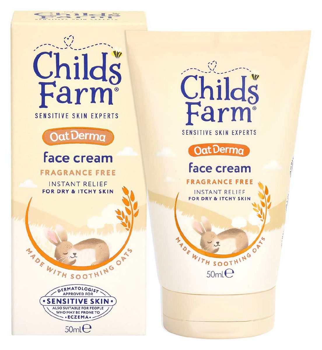 Childs Farm Oatderma Face Cream 50Ml Fragrance Free Sensitive Skin Baby Kids Moisturiser