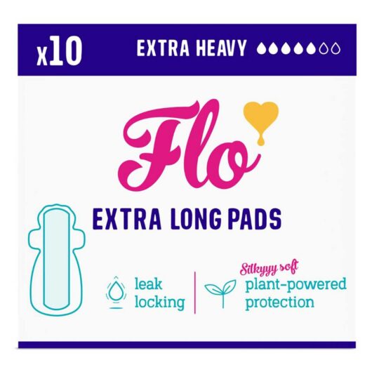 FLO Bamboo Extra Long Period Pads With Wings (10 Pads) - Ultra Absorbent, High Protection