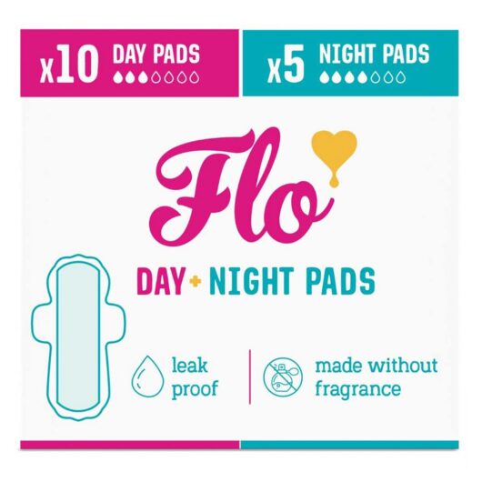 FLO Bamboo Period Pads With Wings Combo Pack 10 Day Pads, 5 Night (15 Pads)