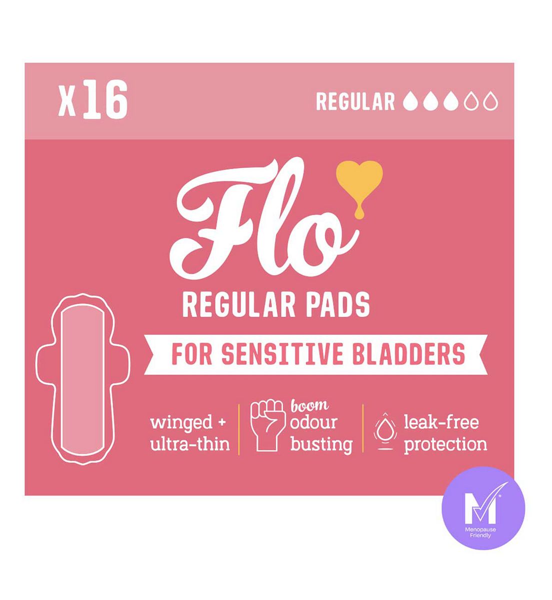 FLO Sensitive Bladder Bamboo Regular Pads With Wings (16 Pads) - Discreet, Light Incontience, Ultra-Thin +Hypoallergenic Br/>, 150ml