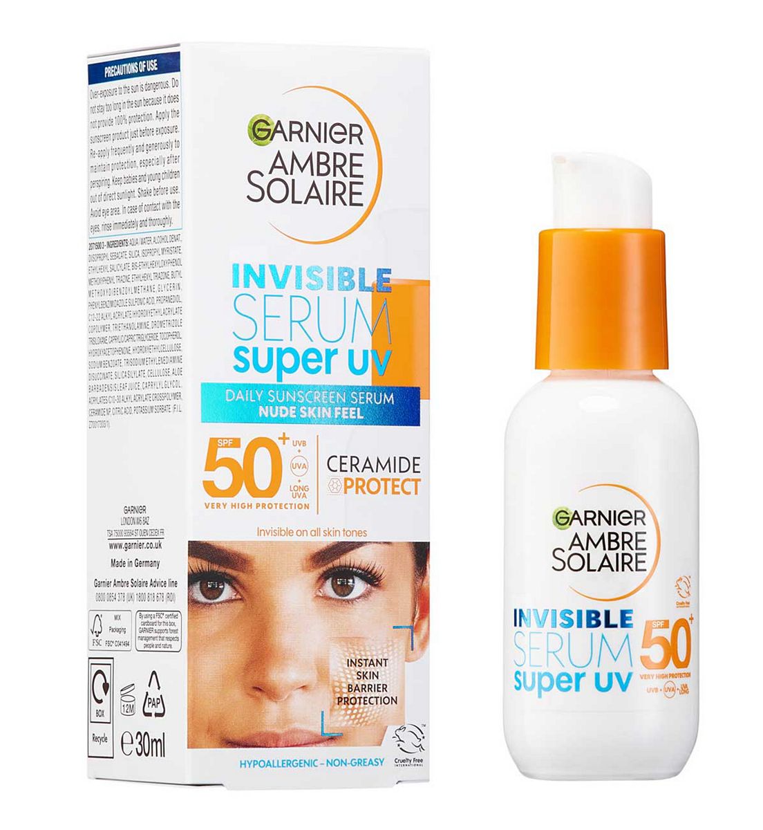 Garnier Ambre Solaire Spf 50+ Super Uv Invisible Face Serum 30ml