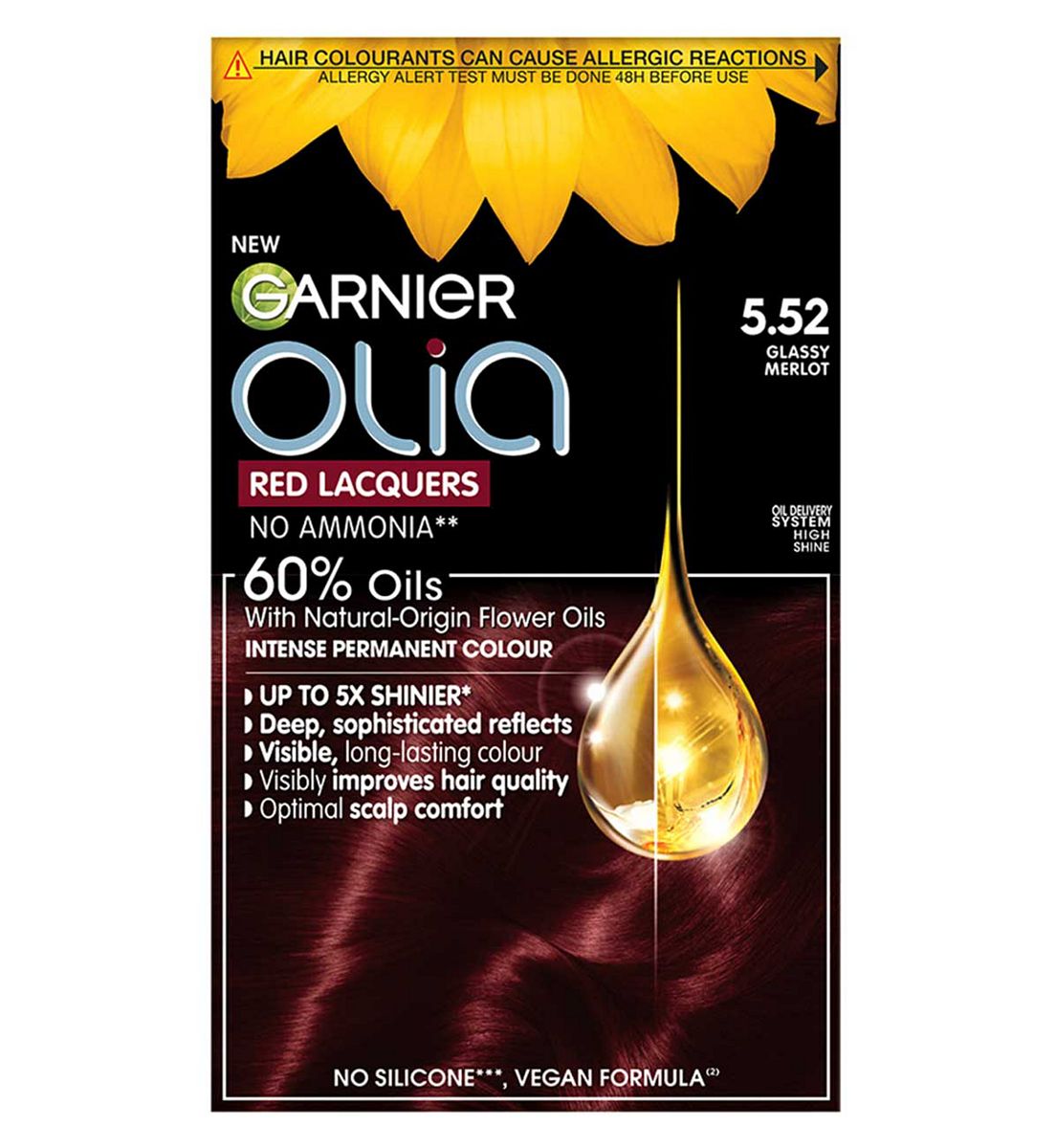 Garnier Olia 5.52 Glassy Merlot: Intense, Shiny Reds, No Ammonia, For Luxurious, Deep Red Tones