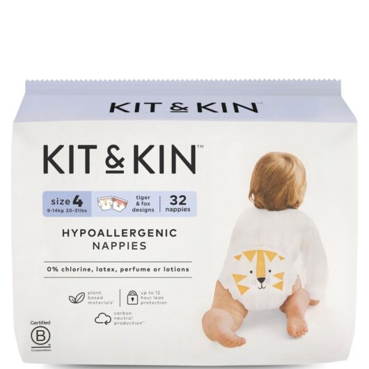 Kit & Kin Size 4 Hypoallergenic Nappies 32 Pack
