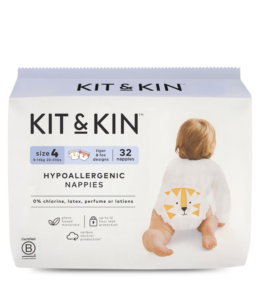 Kit & Kin Size 4 Hypoallergenic Nappies 32 Pack