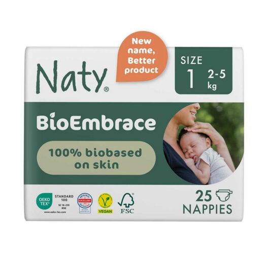 Naty Bioembrace Nappies Size 1, 25 Nappies, 2-5Kg