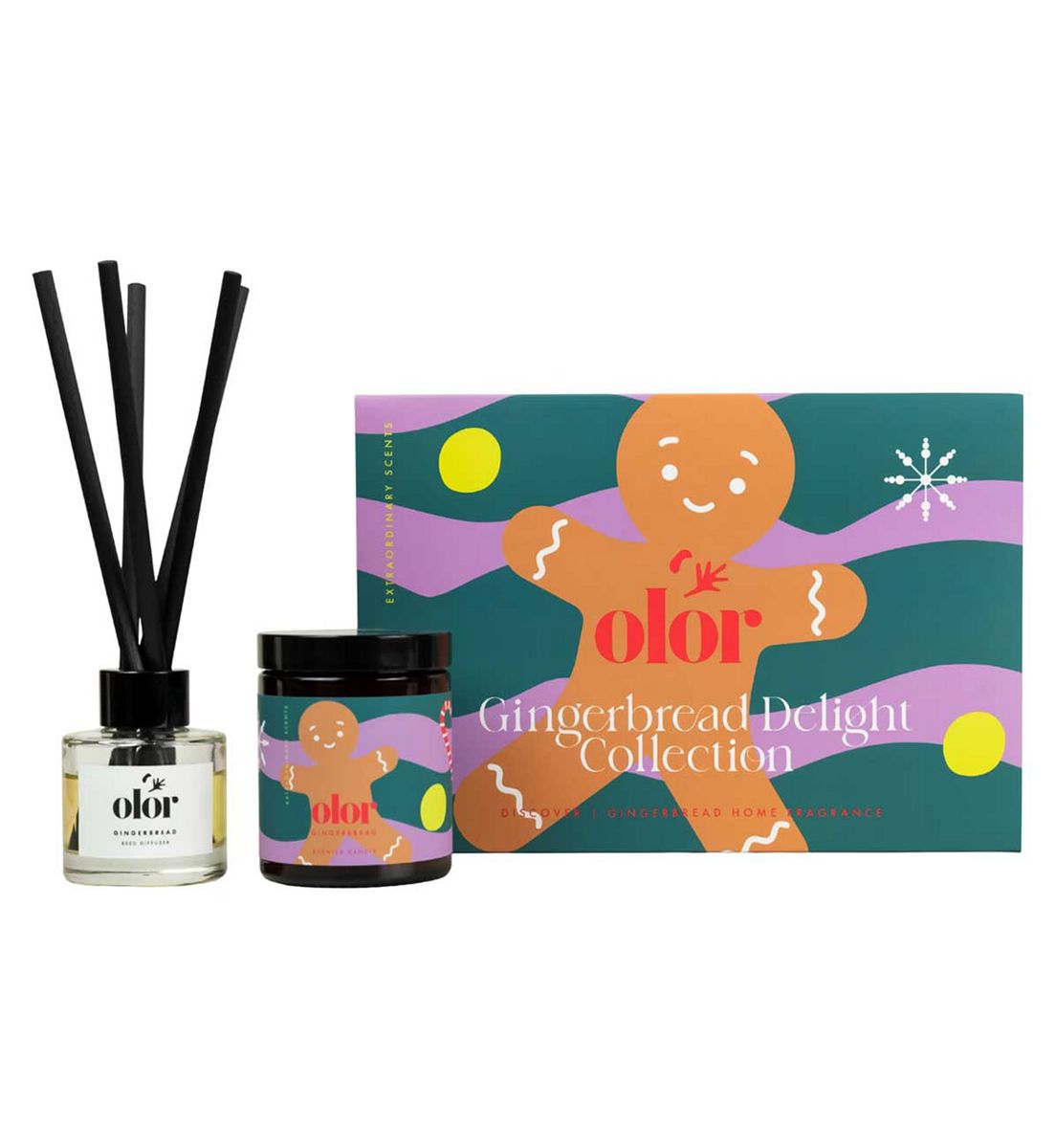 OLOR Gingerbread Delight Collection Candle And Diffuser Gift Set