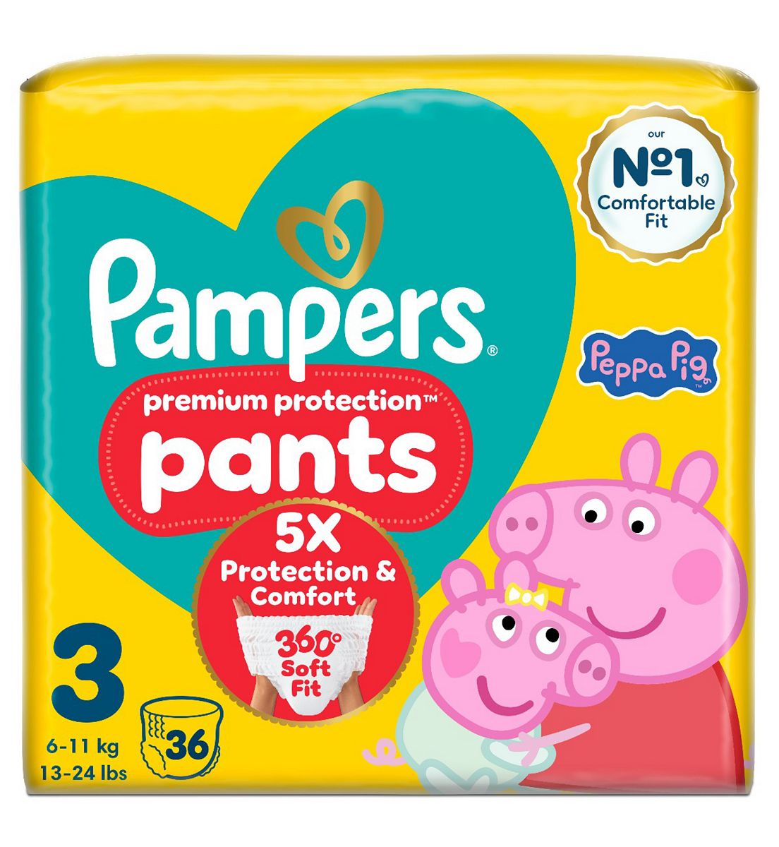 Pampers Premium Protection Nappy Pants Size 3 36 Nappies 6Kg-11Kg Essential Pack