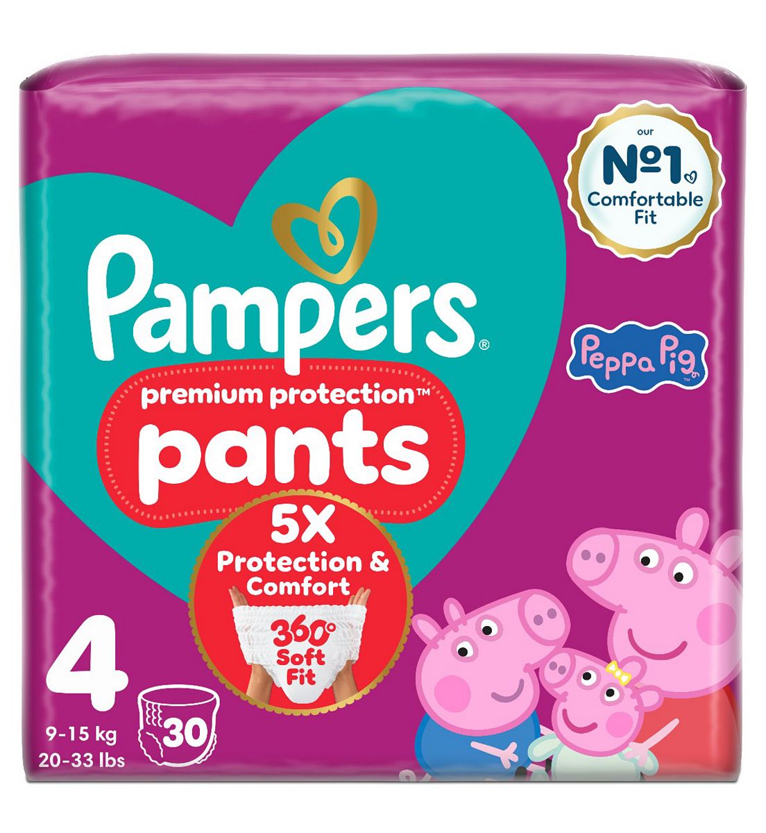 Pampers Premium Protection Nappy Pants Size 4 30 Nappies 9Kg-15Kg Essential Pack
