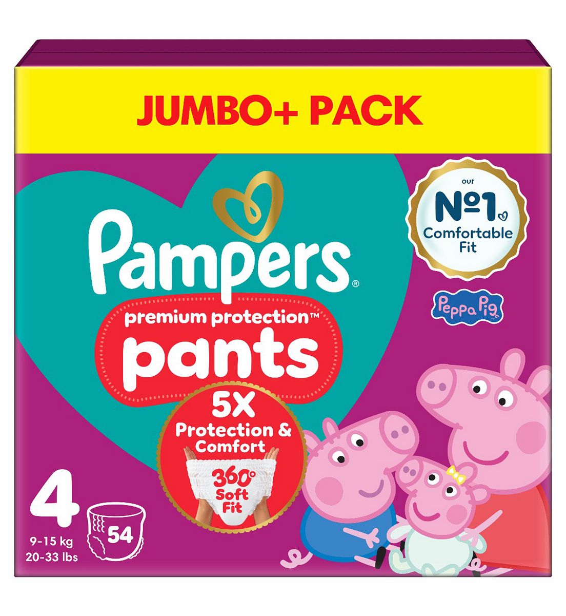 Pampers Premium Protection Nappy Pants Size 4 54 Nappies 9Kg-15Kg Jumbo Plus Pack