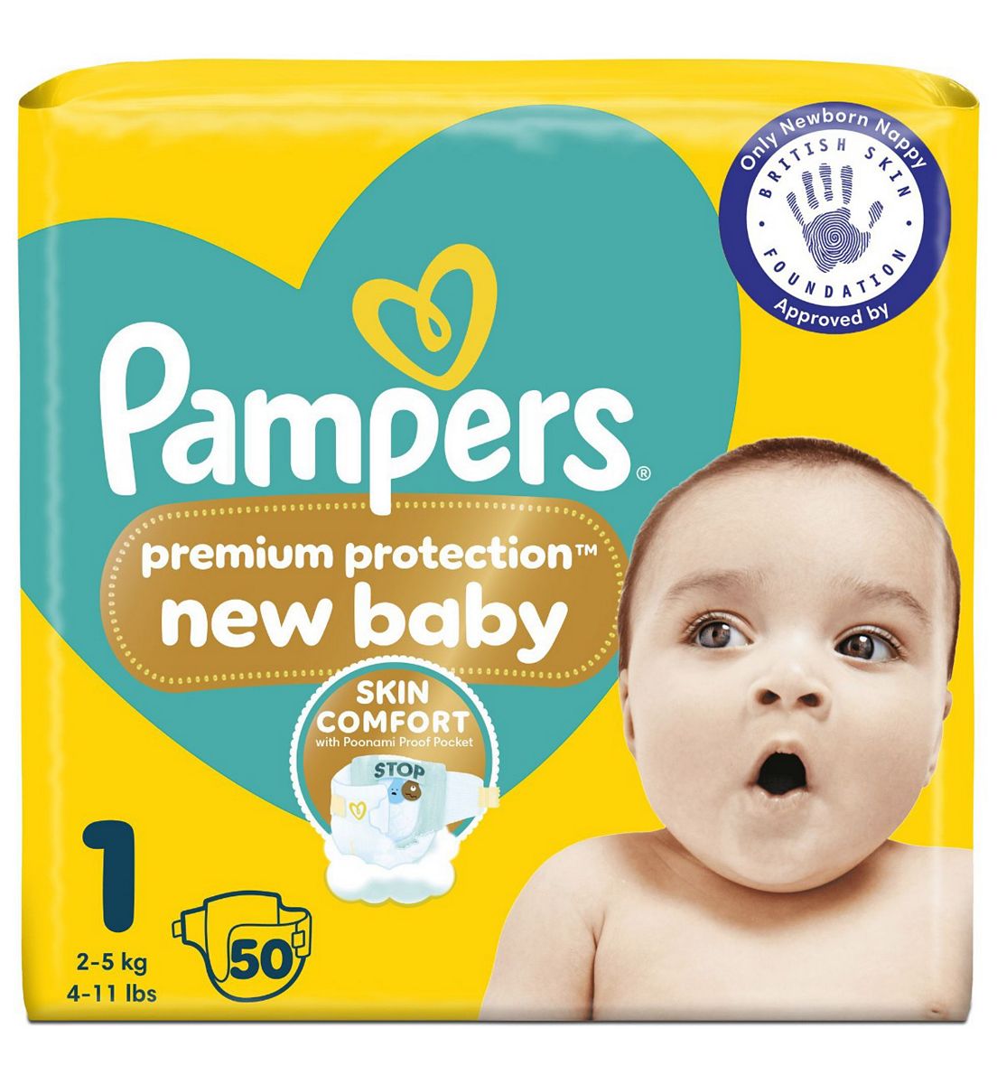 Pampers Premium Protection New Baby Size 1, 50 Nappies, 2Kg-5Kg, Essential Pack
