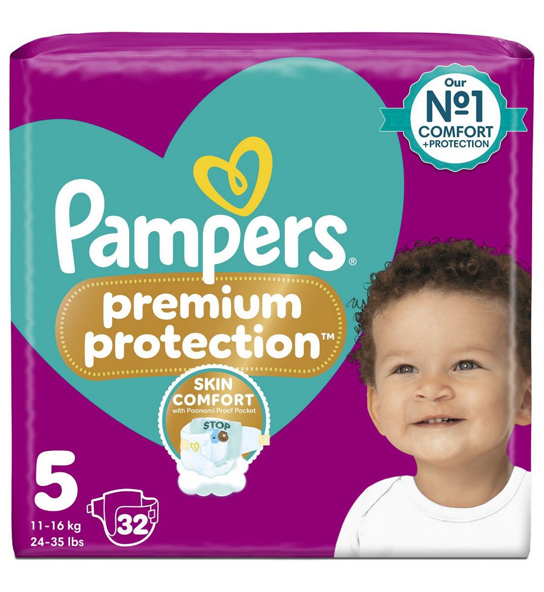 Pampers Premium Protection Size 5, 32 Nappies, 11Kg - 16Kg, Essential Pack