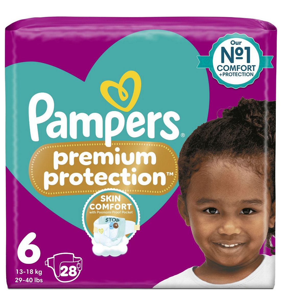 Pampers Premium Protection Size 6, 28 Baby Nappies, 13Kg-18Kg, Essential Pack