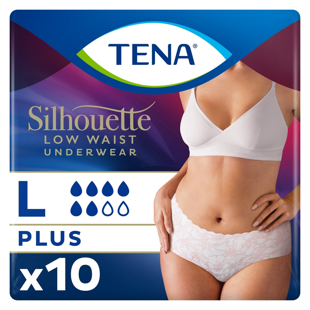 TENA Silhouette Plus Low Waist White Large 10 Pack