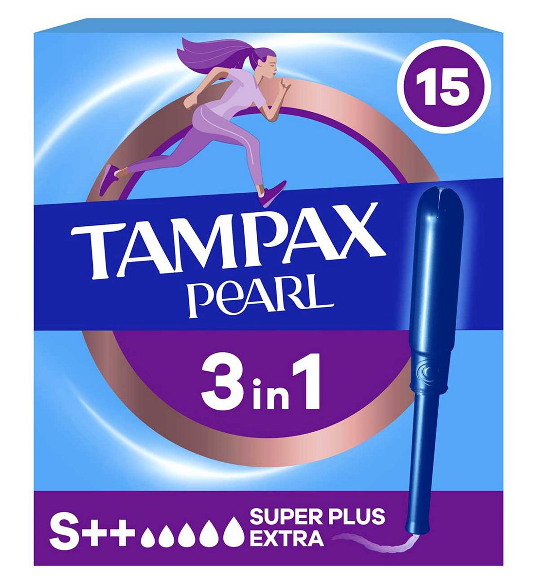 Tampax Pearl Super Plus Extra Tampons With Applicator X15, 3In1 Leak Protection, Comfort And Easy Insertion