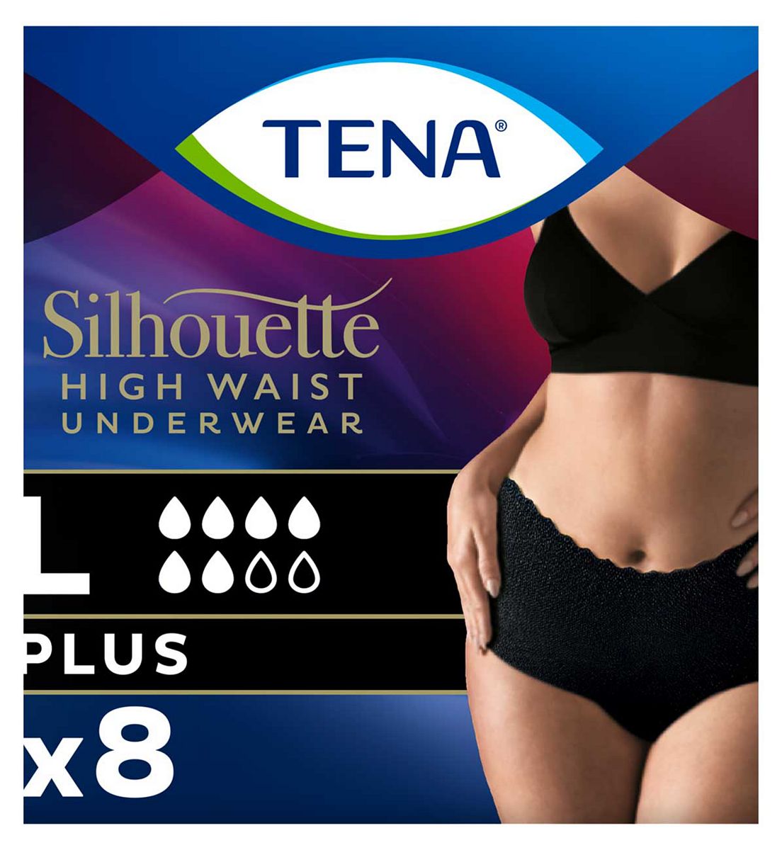 Tena Silhouette Incontinence Pants Plus Large High Waist Black 8S