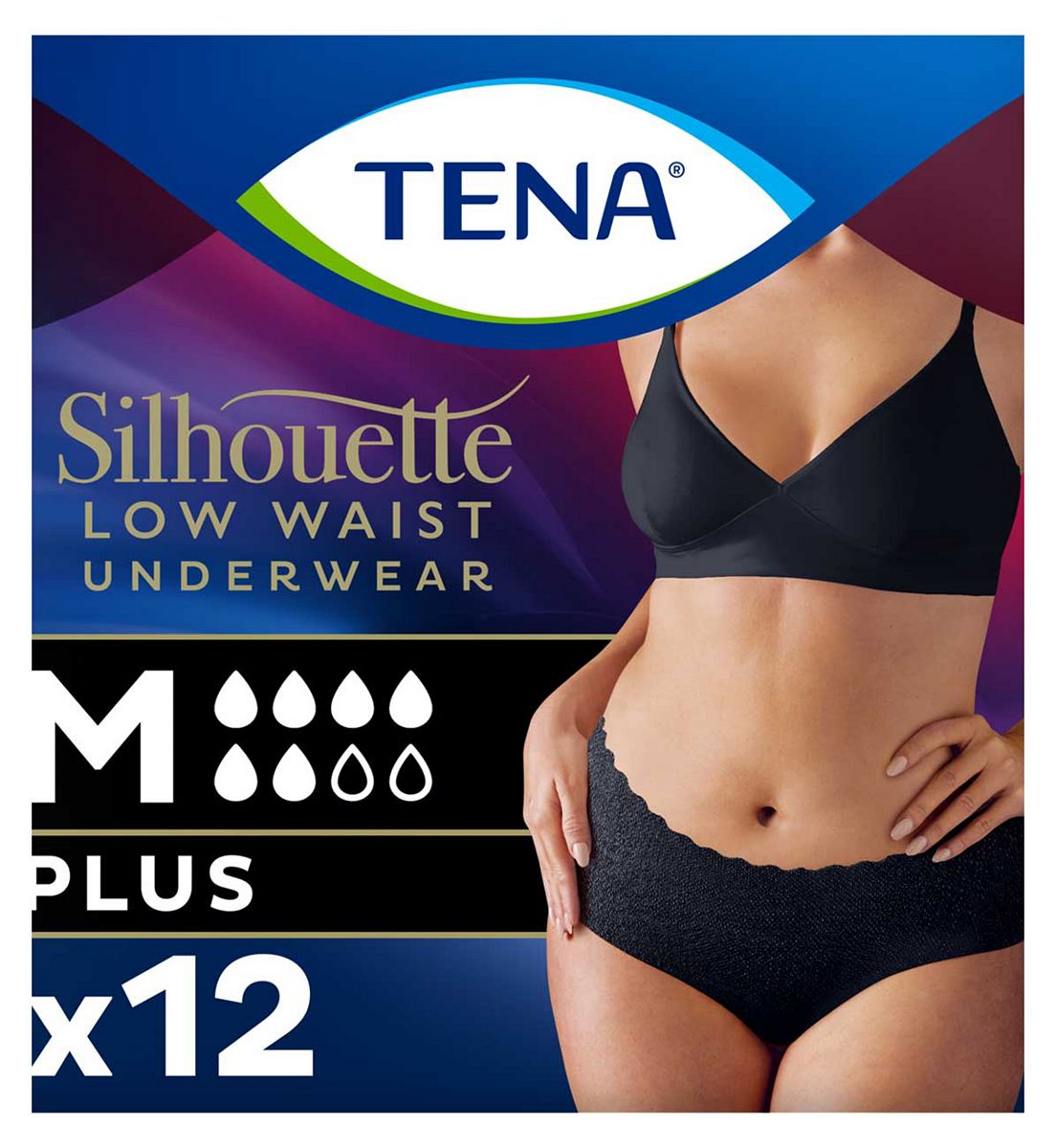 Tena Silhouette Incontinence Pants Plus Medium Low Waist Black 12S