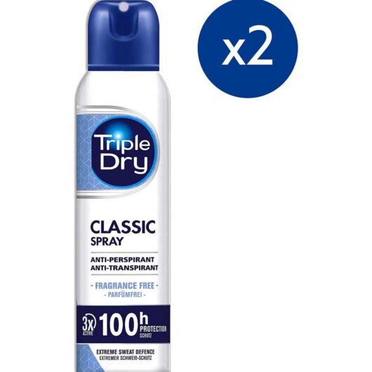 Triple Dry Classic Fragrance Free Anti-Perspirant 150Ml 100Hr X2 Bundle