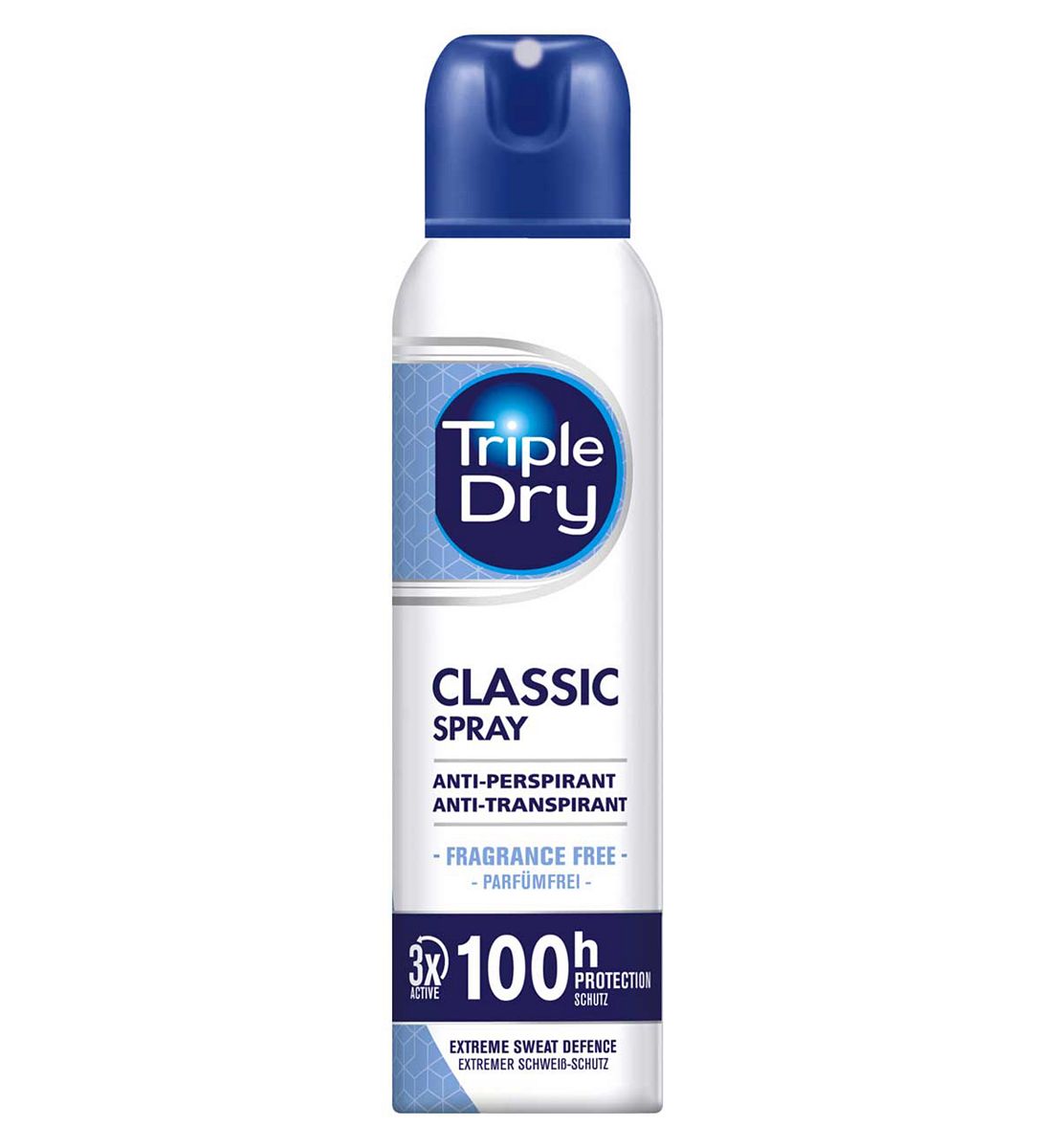 Triple Dry Classic Fragrance-Free Anti-Perspirant Spray 100-Hours 150ml